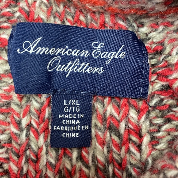 American Eagle Cardigan Sweater Cable Knit Button-Down Wool Blend Red Size L/XL - Picture 9 of 10
